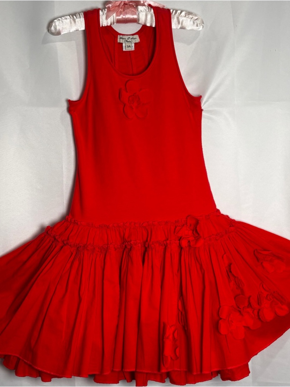 Bright Red Girls' Sleeveless Ruffle Dress